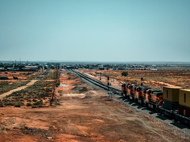 BNSF Stack Train Rolling into Winslow — East on the Transcon