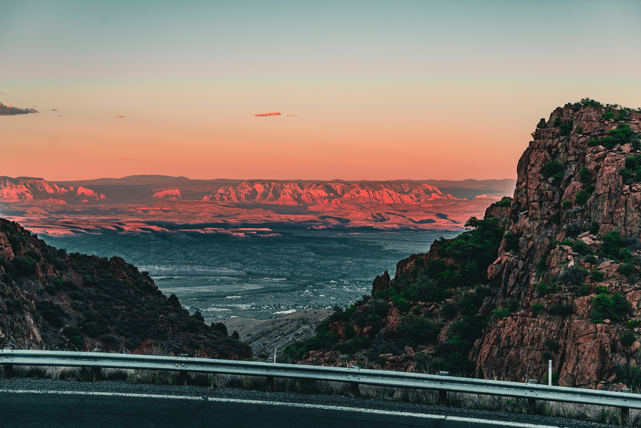 Sunset over the Verde Valley from Jerome, Arizona &mdash; 100 miles of red rock country glowing at dusk